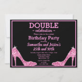Glittery Funkelnd Pink Stilettos Double Birthday Einladung (Vorderseite)