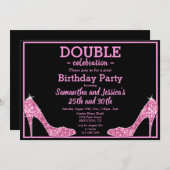 Glittery Funkelnd Pink Stilettos Double Birthday Einladung (Vorne/Hinten)