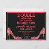 Glittery Funkelnd Red Stilettos Double Birthday Einladung (Vorderseite)