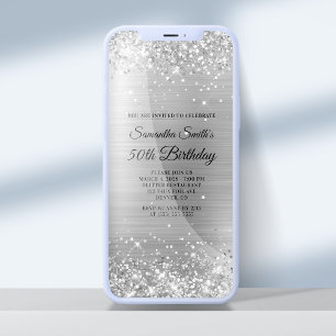 Glittery gebürstete Silberfolie 50. Geburtstag Einladung