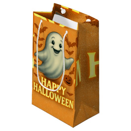 Glittery Ghost Halloween Kleine Geschenktüte (Vorderseite Schrägansicht)