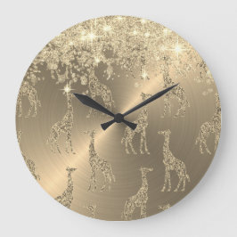 Glittery Giraffen auf Glitzy Gold           Große Wanduhr