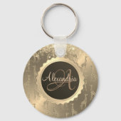 Glittery Giraffen auf Glitzy Gold Monogram Schlüsselanhänger (Rückseite)