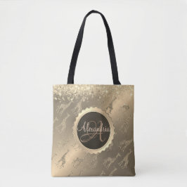 Glittery Giraffen auf Glitzy Gold Monogram Tote Ba Tasche