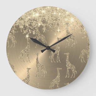 Glittery Giraffes on Glitzy Gold           Große Wanduhr
