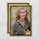 Glittery Glam Foto Graduation Party Einladung (Vorne/Hinten)