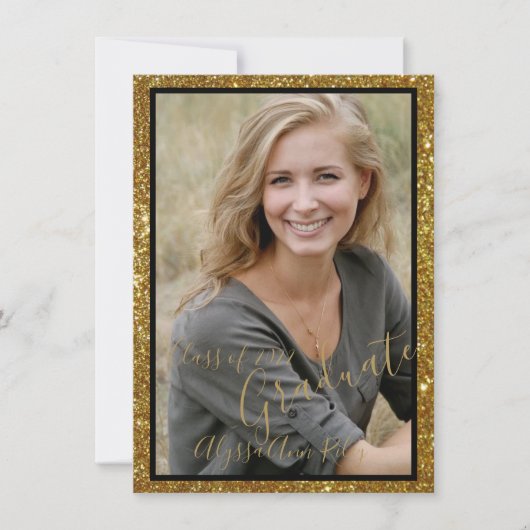 Glittery Glam Foto Graduation Party Einladung (Vorderseite)