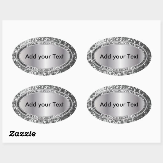 Glittery Glam Silver Glitzern Ovaler Aufkleber (Blatt)