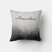 Glittery Glam Silver und Black Personalisiert Kissen (Rückseite)