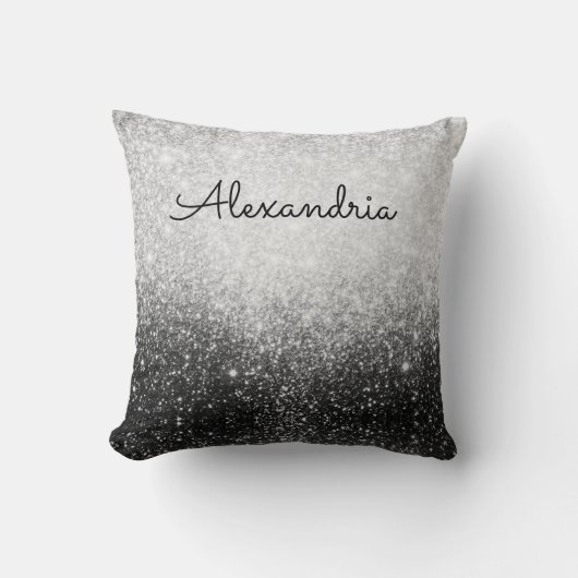 Glittery Glam Silver und Black Personalisiert Kissen (Vorderseite)