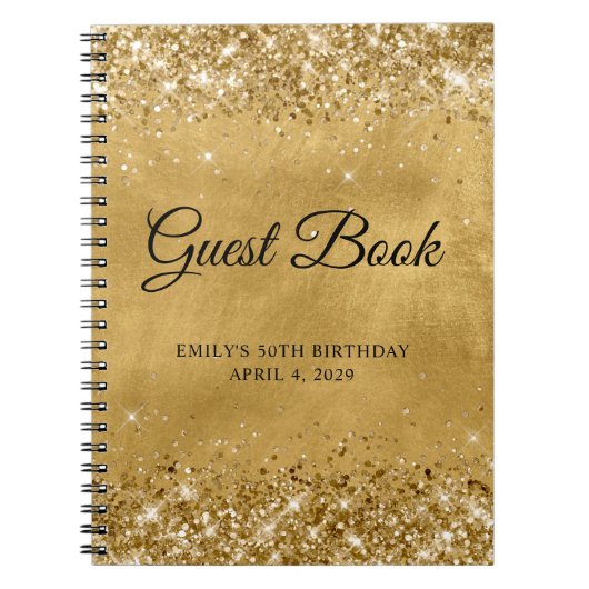 Glittery Gold 50. Geburtstag Gästebuch Notizblock (Vorderseite)