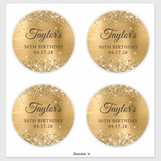Glittery Gold 6" Circles 50 th Birthday Aufkleber (Blatt)