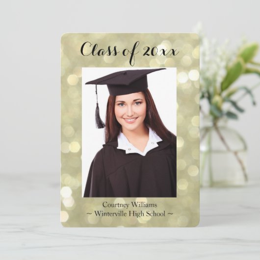 Glittery Gold Abschluss Foto Ankündigung (Stehend Vorderseite)