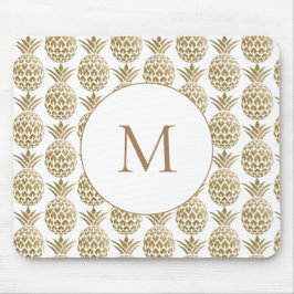 Glittery Gold Ananas Muster White Monogram Mousepad