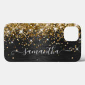 Glittery Gold Black Brushed Metal Case-Mate iPhone Hülle (Rückseite (Horizontal))