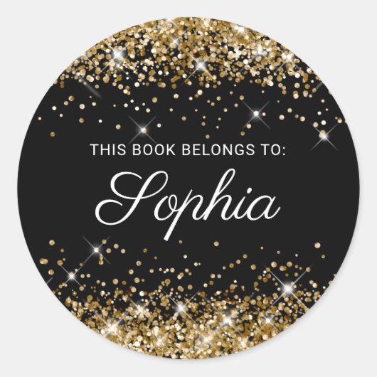 Glittery Gold Black Elegante Calligrafy Book Runder Aufkleber (Vorderseite)