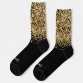 Glittery Gold Black Glam Pinselstrichname Socken (Linkes Detail)