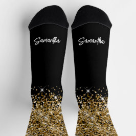 Glittery Gold Black Glam Pinselstrichname Socken