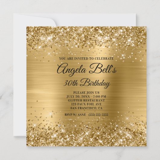 Glittery Gold Brushed Foil Glam 30. Geburtstag Einladung (Vorderseite)