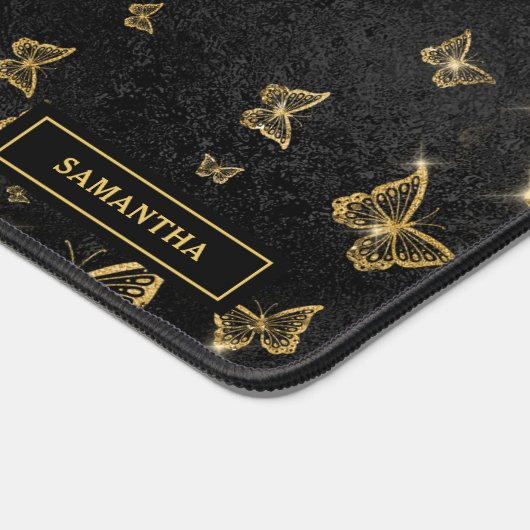 Glittery Gold Butterfets Muster Custom Monogram Schreibtischunterlage (Ecke)
