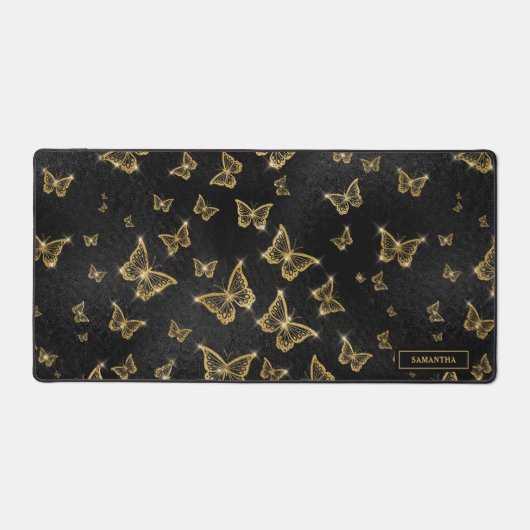 Glittery Gold Butterfets Muster Custom Monogram Schreibtischunterlage (Vorderseite)