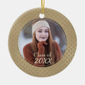 Glittery Gold Damask Muster Foto Graduate Keramik Ornament (Vorne)