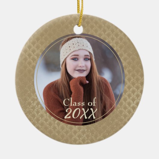 Glittery Gold Damask Muster Foto Graduate Keramik Ornament (Vorne)