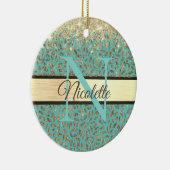Glittery Gold Feathers Monogram Keramik Ornament (Rechts)