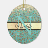 Glittery Gold Feathers Monogram Keramik Ornament (Links)