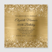 Glittery Gold Foil 100. Geburtstag Magneteinladung (Vorderseite)