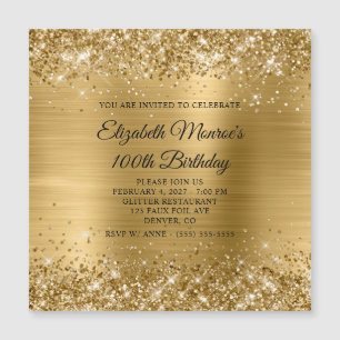 Glittery Gold Foil 100. Geburtstag Magneteinladung