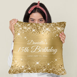 Glittery Gold Foil 15. Geburtstag Kissen