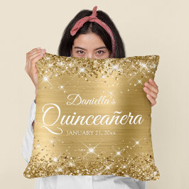 Glittery Gold Foil 15 Quinceañera Kissen