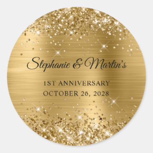 Glittery Gold Foil 1. Hochzeitstag Runder Aufkleber