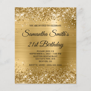 Glittery Gold Foil 21. Geburtstag Einladung Flyer