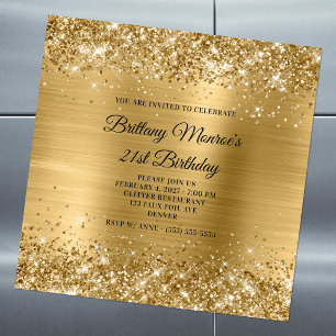 Glittery Gold Foil 21. Geburtstag Magneteinladung