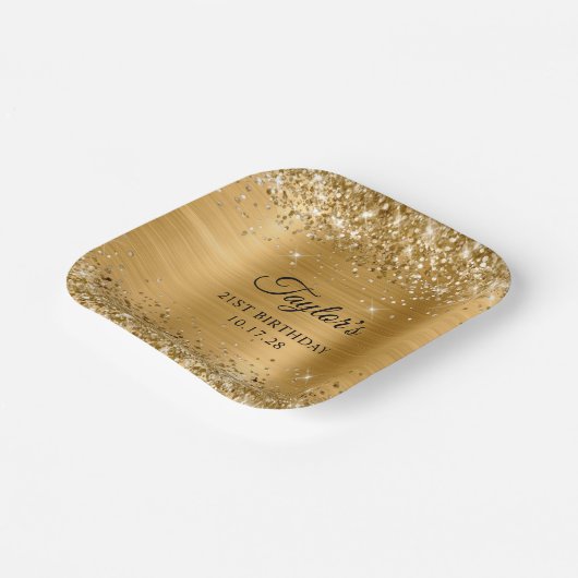 Glittery Gold Foil 21. Geburtstag Pappteller (Gewinkelt)