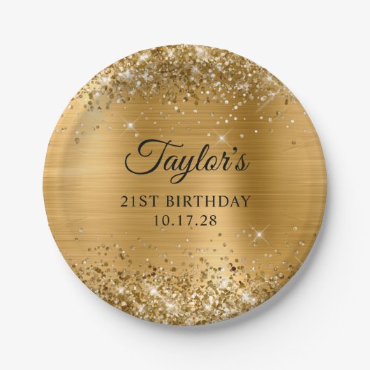 Glittery Gold Foil 21. Geburtstag Pappteller (Vorderseite)