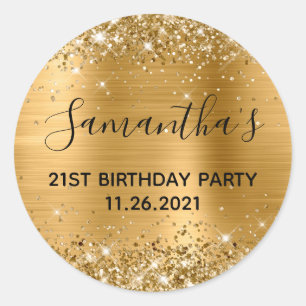Glittery Gold Foil 21. Geburtstag Party Runder Aufkleber