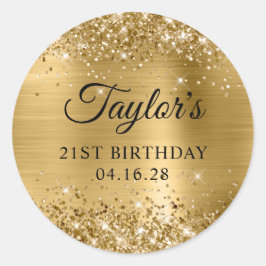 Glittery Gold Foil 21. Geburtstag Runder Aufkleber