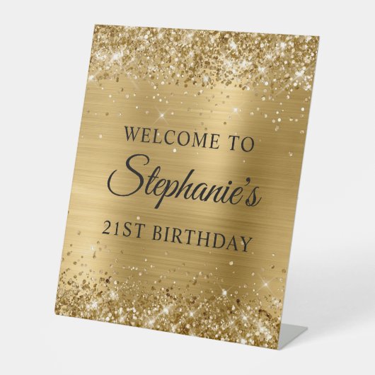 Glittery Gold Foil 21. Geburtstag Sockelschild (Vorderseite)
