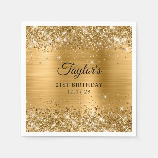 Glittery Gold Foil 21st Birthday Serviette (Vorderseite)