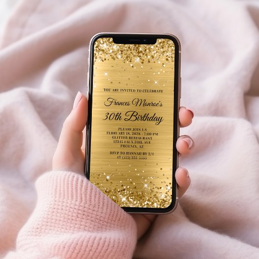 Glittery Gold Foil 30. Geburtstag Einladung