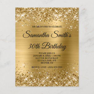 Glittery Gold Foil 30. Geburtstag Einladung Flyer
