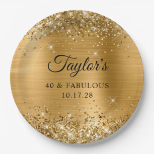 Glittery Gold Foil 40 & Fabulous Pappteller