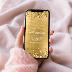 Glittery Gold Foil 40. Geburtstag Einladung