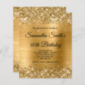 Glittery Gold Foil 40. Geburtstag Einladung (Vorne/Hinten)