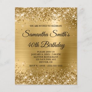 Glittery Gold Foil 40. Geburtstag Einladung Flyer