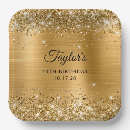 Glittery Gold Foil 40. Geburtstag Pappteller (Vorderseite)