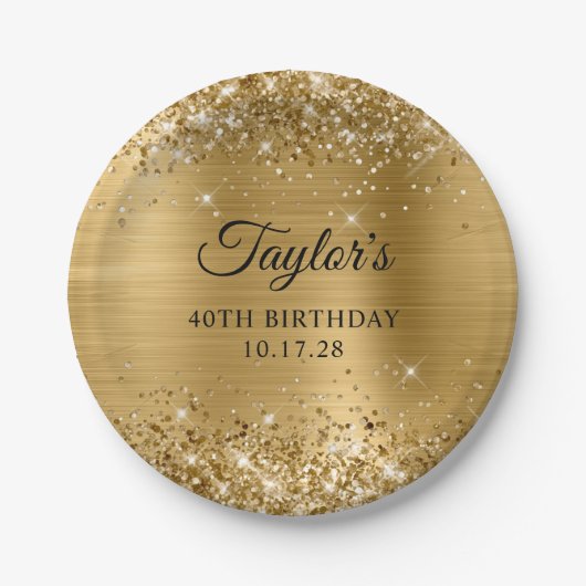 Glittery Gold Foil 40. Geburtstag Pappteller (Vorderseite)